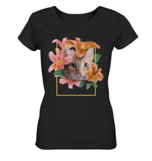 Katze mit witzigem Blumenmotiv - Frauen Bio Shirt