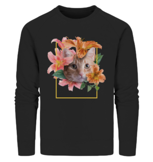 Katze mit witzigem Blumenmotiv - Organic Sweatshirt