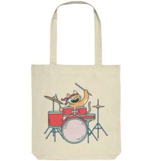 Katze spielt Schlagzeug - Organic Tragetasche
